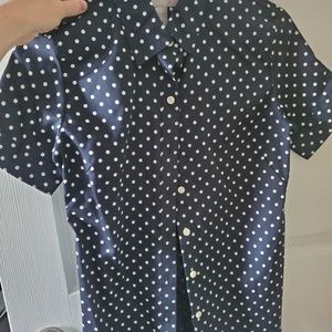 Navy polka dot blouse